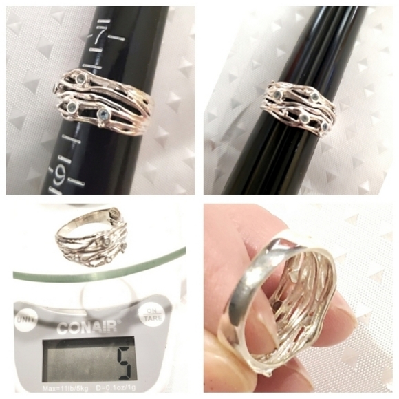 Topaz Art Nouveau Woven Wave Custom 925 Sterling Silver Ring Sz 8 - Picture 5 of 6